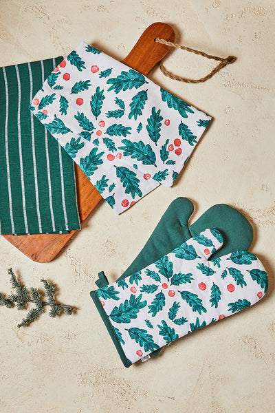Christmas Foliage Oven Mitt 2pk 19x35x3cm Green Multi