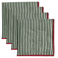 Load image into Gallery viewer, Christmas Stripe Napkins 4pk 45x45cm Green &amp; White Multi
