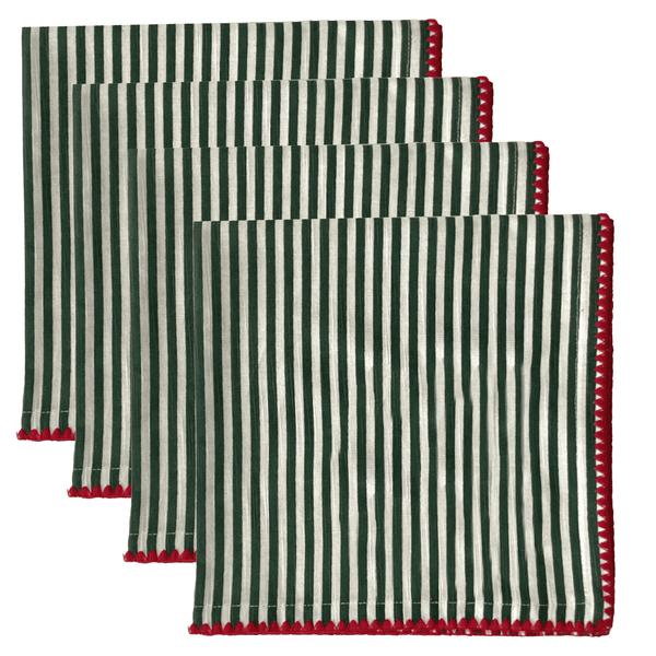 Christmas Stripe Napkins 4pk 45x45cm Green & White Multi