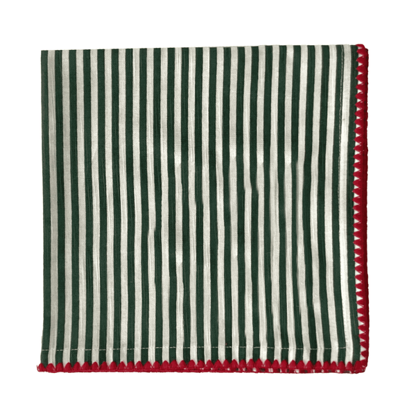 Christmas Stripe Napkins 4pk 45x45cm Green & White Multi