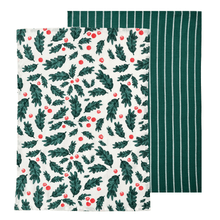 Load image into Gallery viewer, Christmas Foliage Tea Towel 2pk 50x70cm Green Multi
