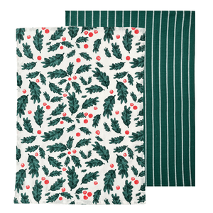 Christmas Foliage Tea Towel 2pk 50x70cm Green Multi