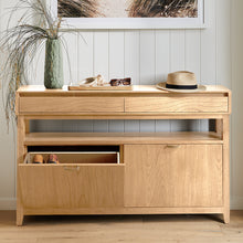 Load image into Gallery viewer, Clark Shoe Rack with Double Drawer Oak; ETA Late March
