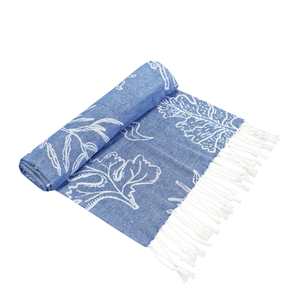 Coral Turkish Towel 90x180cm Dusty Blue & White