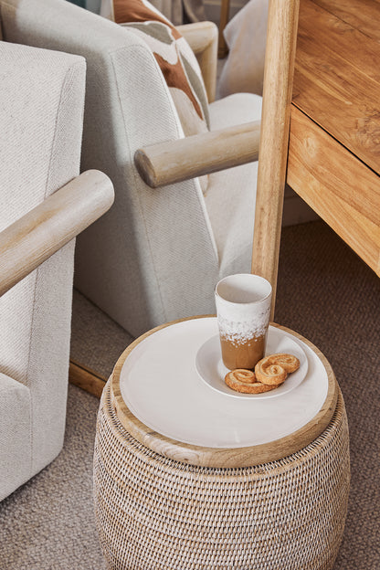 Corinne Circular Tray 35x35x3cm White & Natural