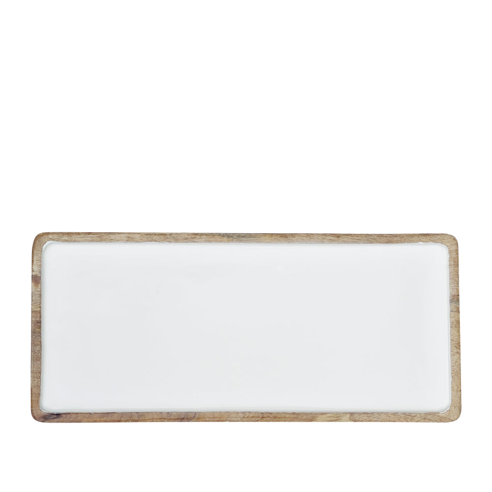 Corinne Rectangle Tray Small 40x18x2.5cm White & Natural