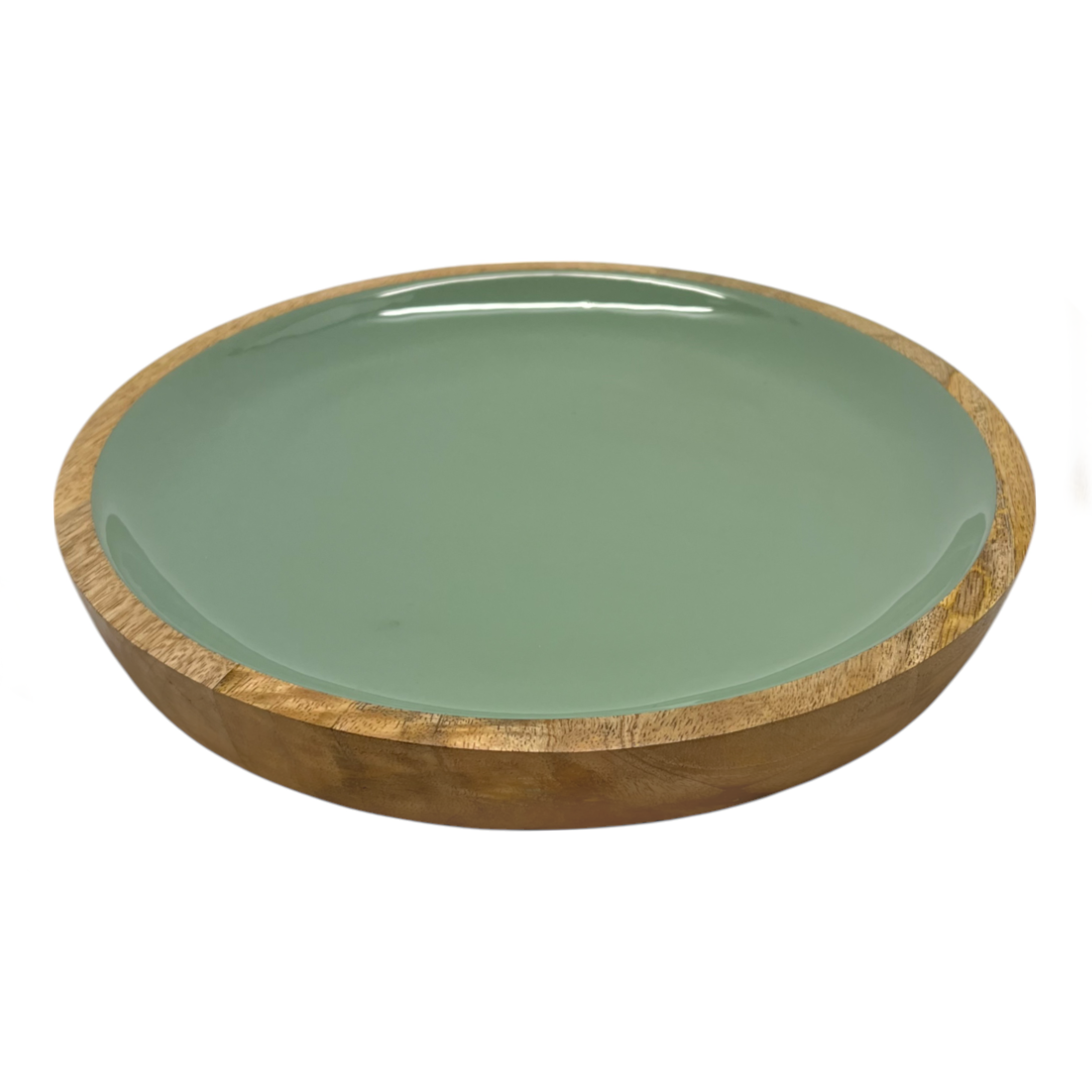 Corinne Round Serving Tray Small 26x26x2cm Green & Natural