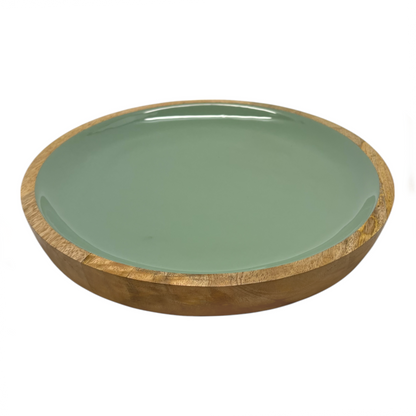 Corinne Round Serving Tray Small 26x26x2cm Green & Natural