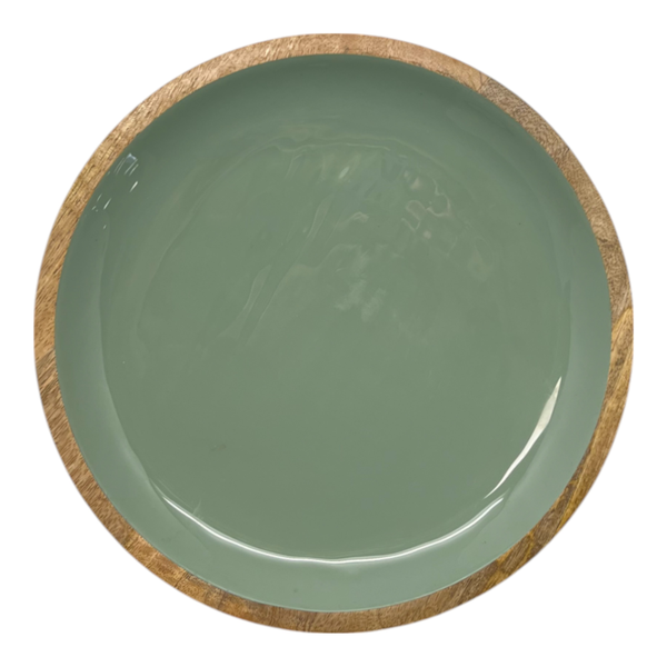 Corinne Round Serving Tray Small 26x26x2cm Green & Natural