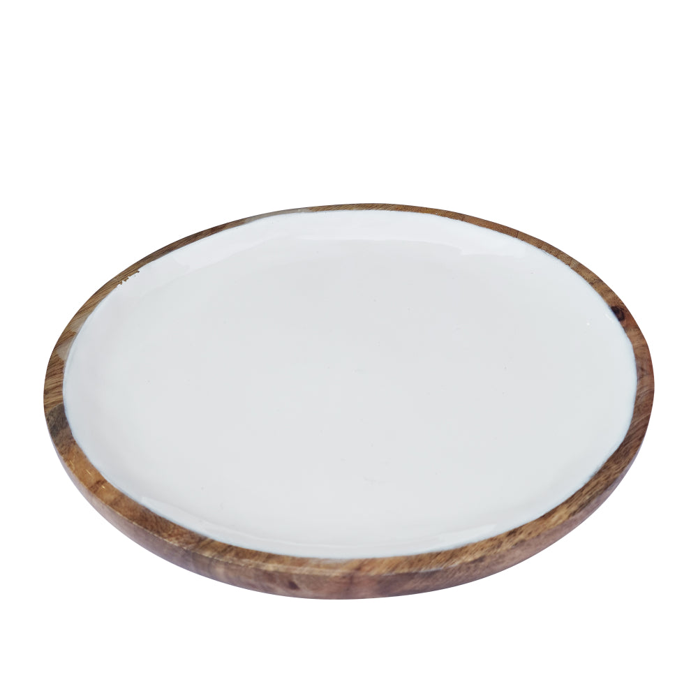 Corinne Round Serving Tray Small 26x26x2cm White & Natural