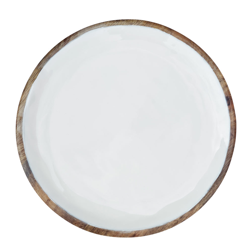 Corinne Round Serving Tray Small 26x26x2cm White & Natural