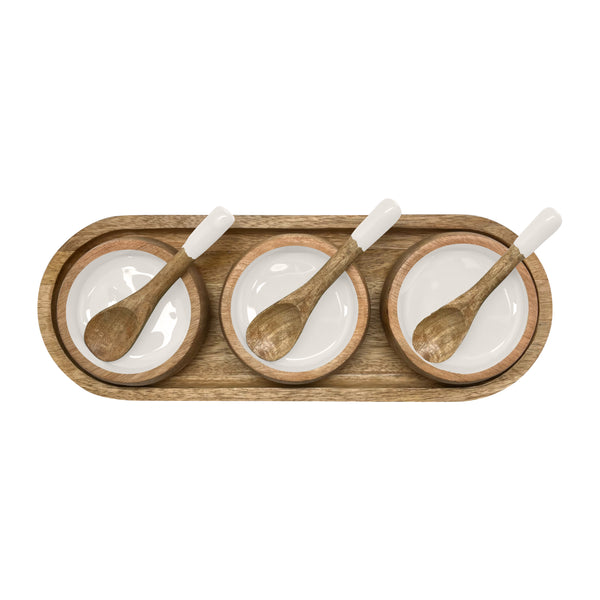 Corinne Serving Tray with Dip Bowls and Spoons 35.5x13x5cm White & Natural; ETA Early October
