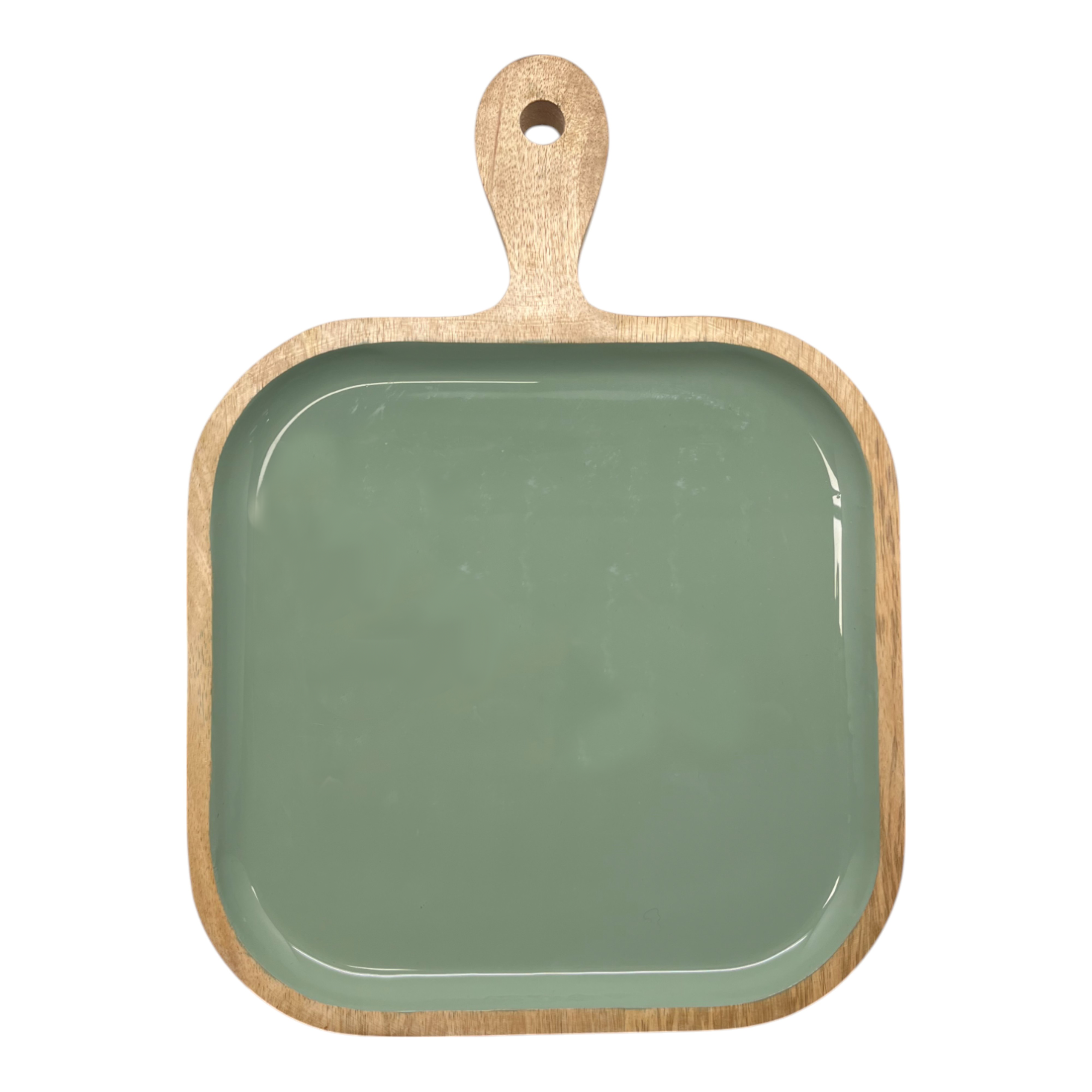 Corinne Square Tray with Handle 26x36x2.5cm Green & Natural