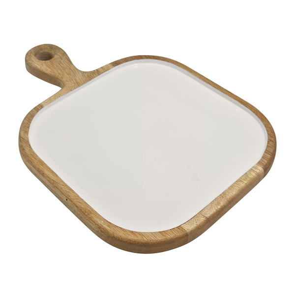 Corinne Square Tray with Handle 26x36x2.5cm White & Natural