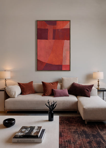 Eames Framed Canvas 60x90x4cm Red & Burgundy Multi