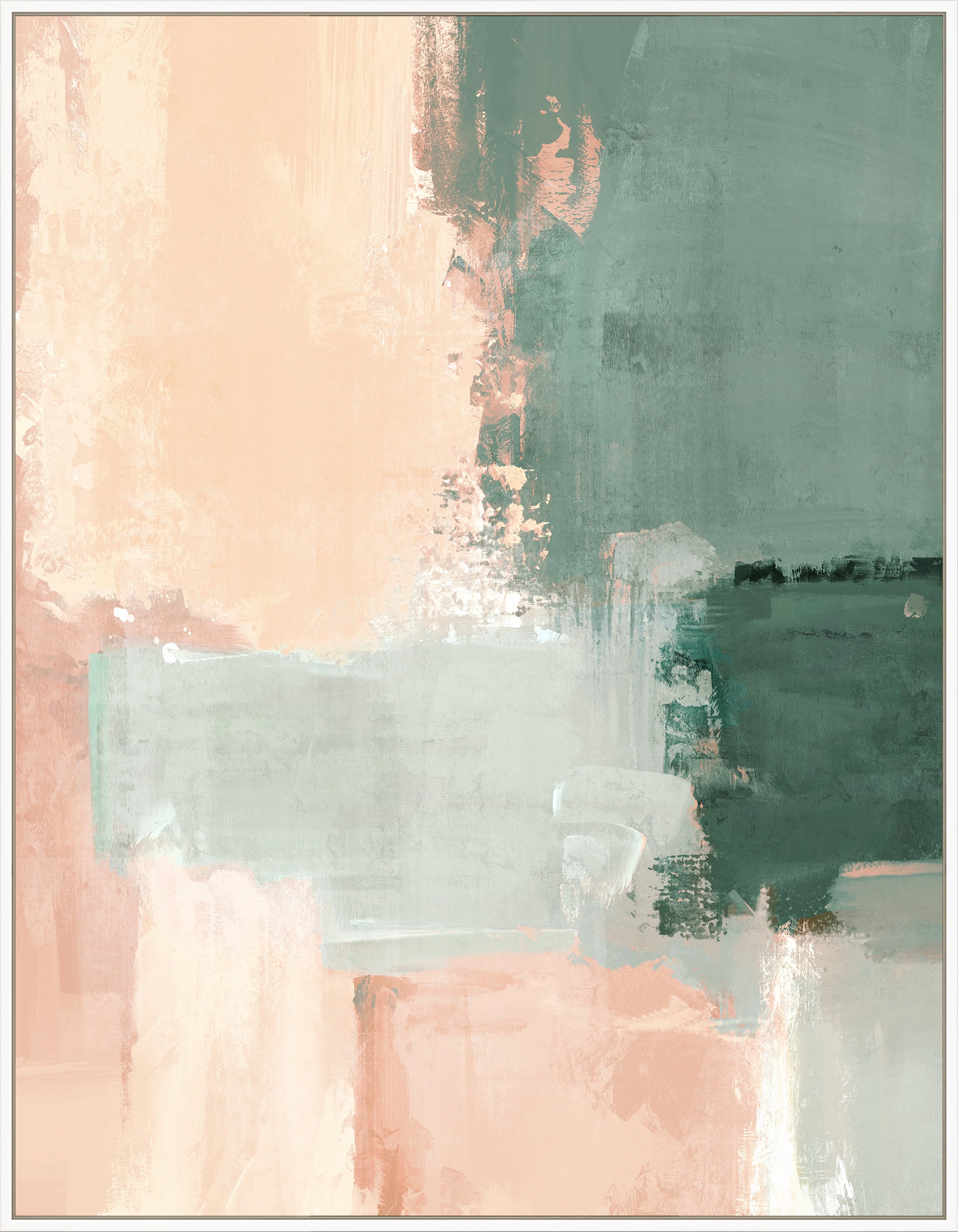 Edison Glow Framed Canvas 70x90x4cm Green & Peach Multi