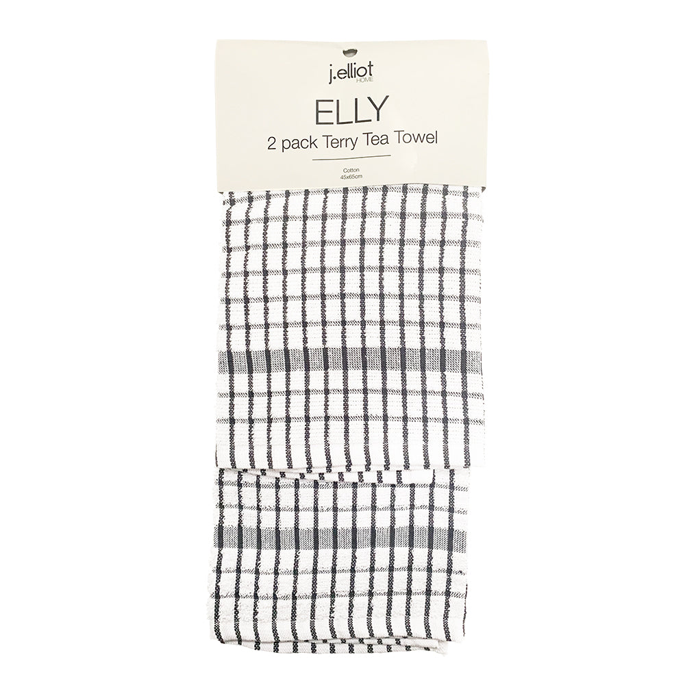 Elly 2 Pack Tea Towels 45x65cm Charcoal