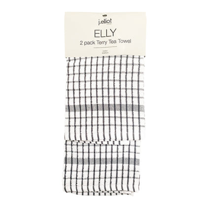 Elly 2 Pack Tea Towels 45x65cm Charcoal