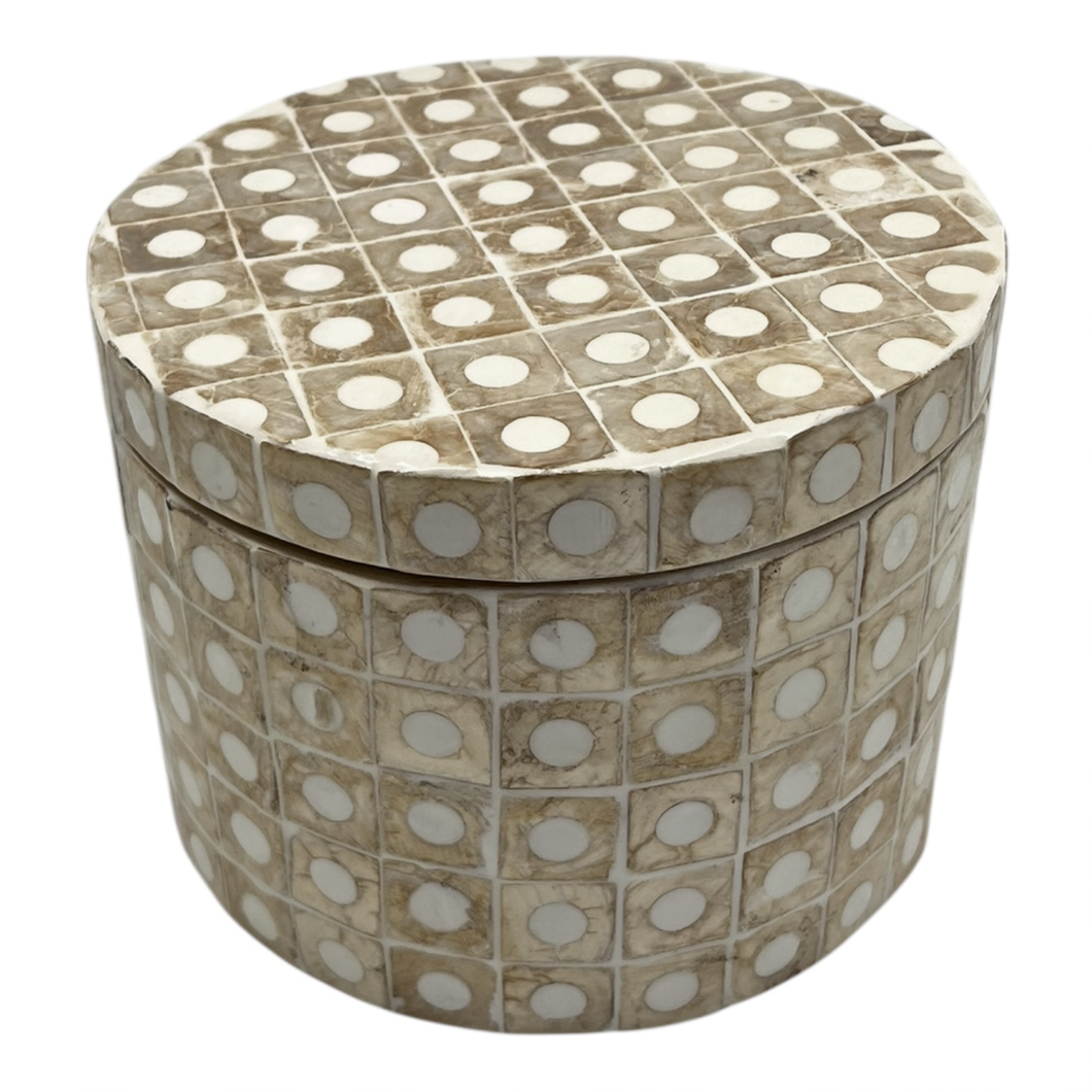 Elodie Pearl Small Circular Box 14x14x12cm Natural; ETA Mid Septemeber