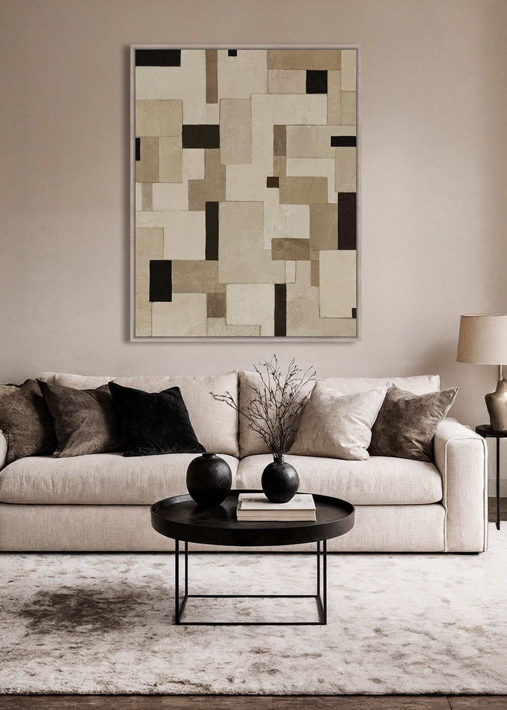 Facade Framed Canvas 70x90x4cm Beige & Black Multi