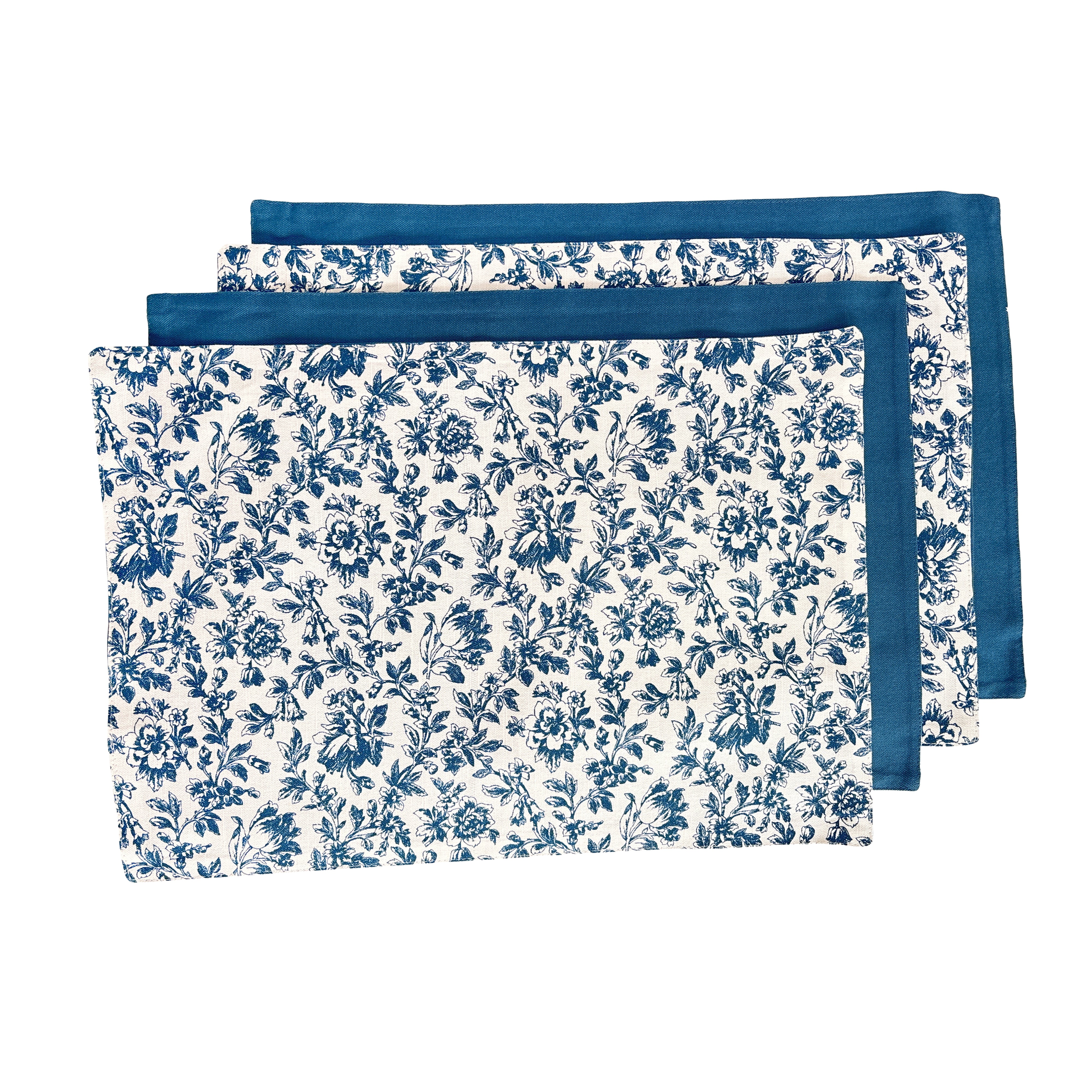 Floral Sonata Reversible Placemats Set of 4 33x48cm Blue