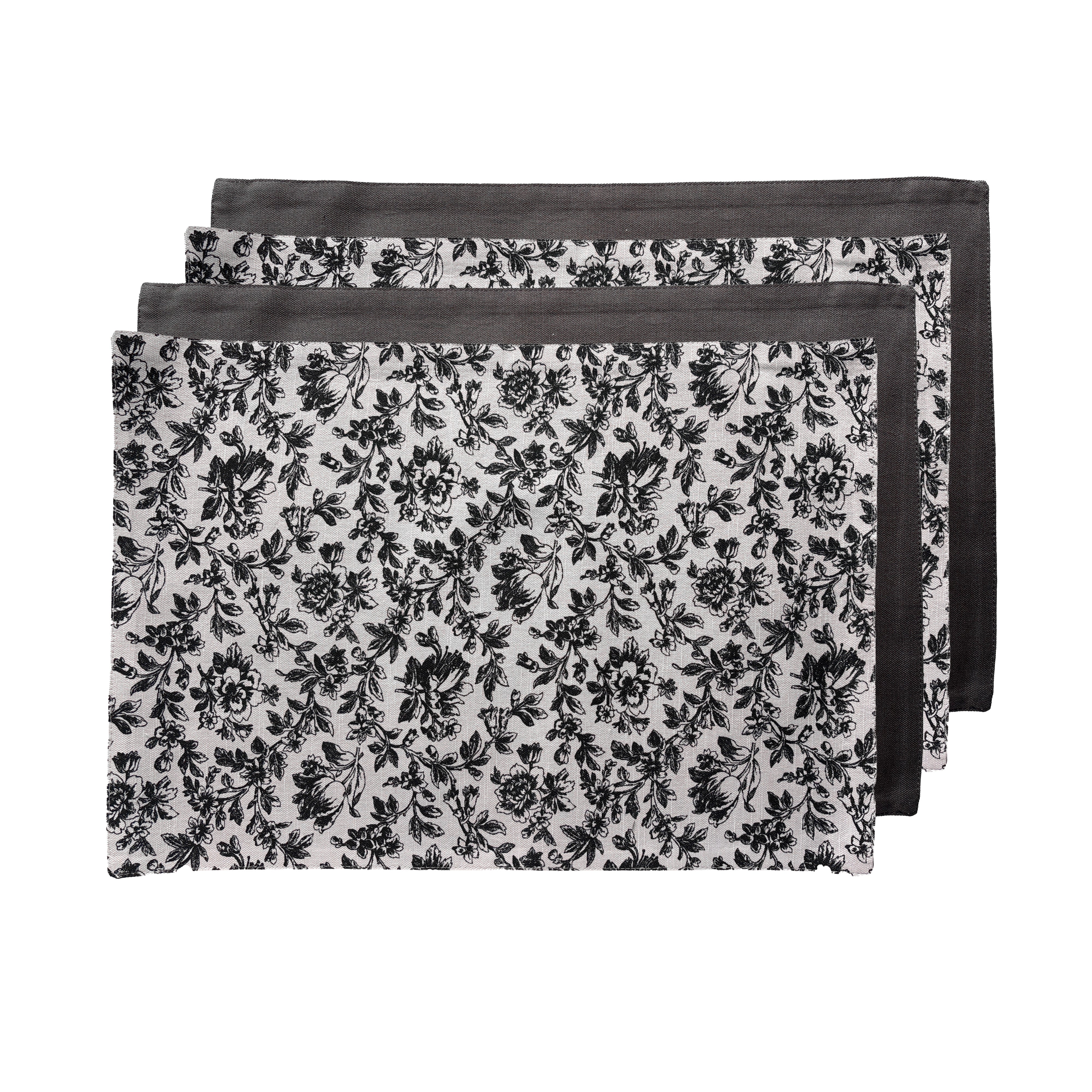 Floral Sonata Reversible Placemats Set of 4 33x48cm Charcoal