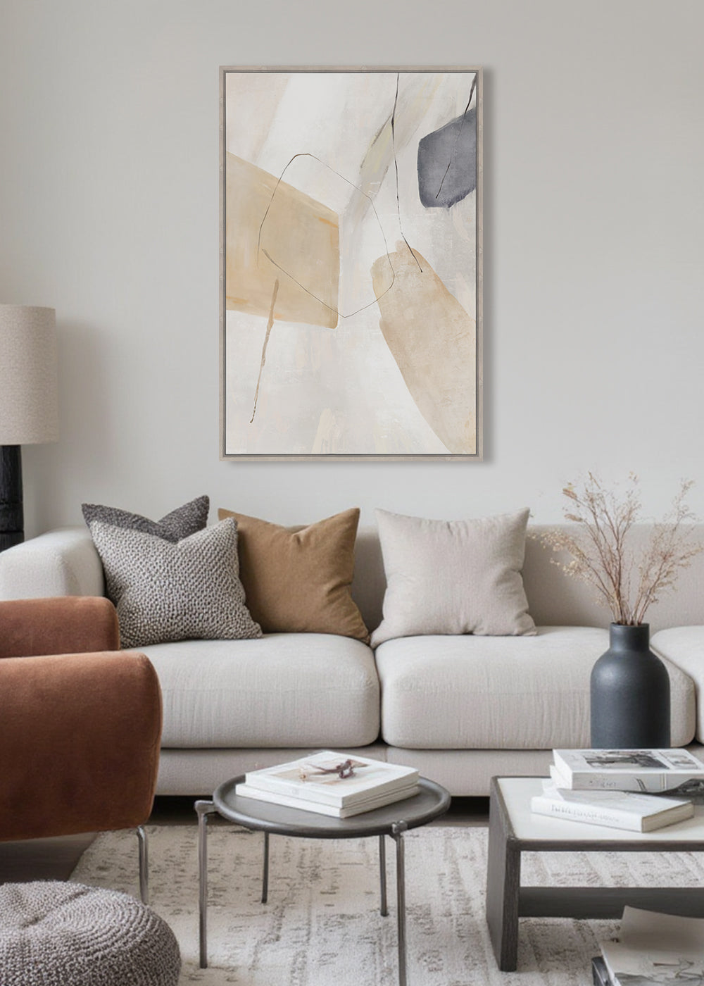 Franz Framed Canvas 60x90x4cm Beige & White Multi