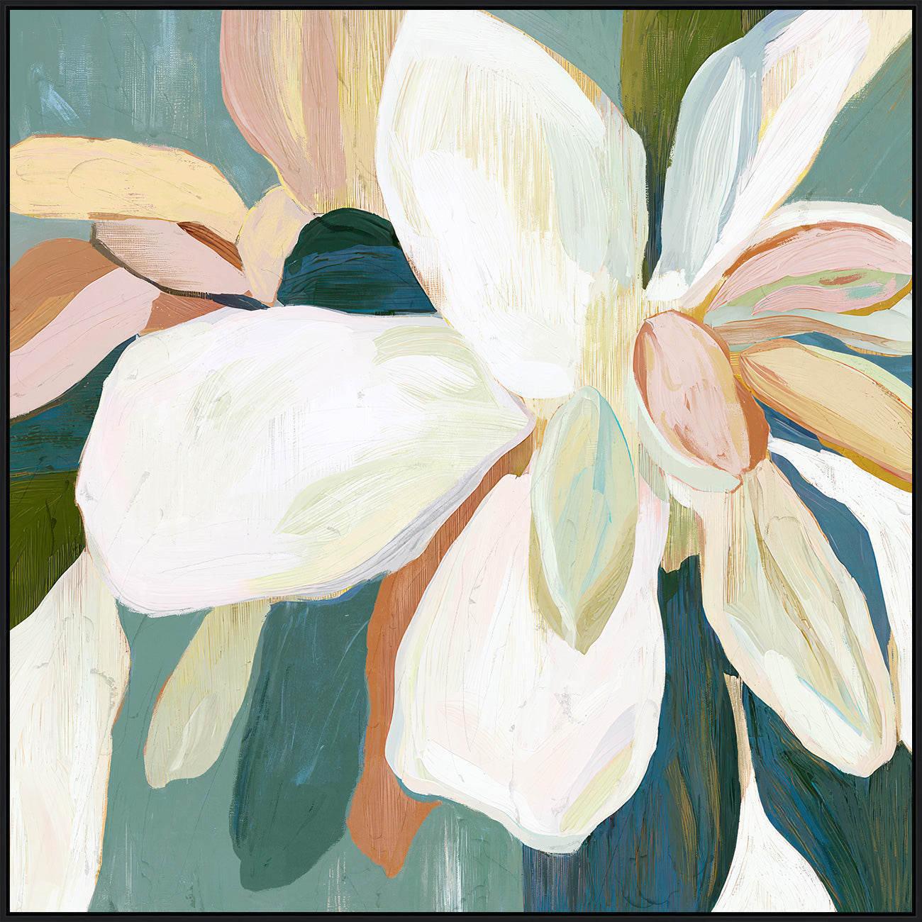 Grace Bloom Framed Canvas 80x80x4cm White & Green Multi