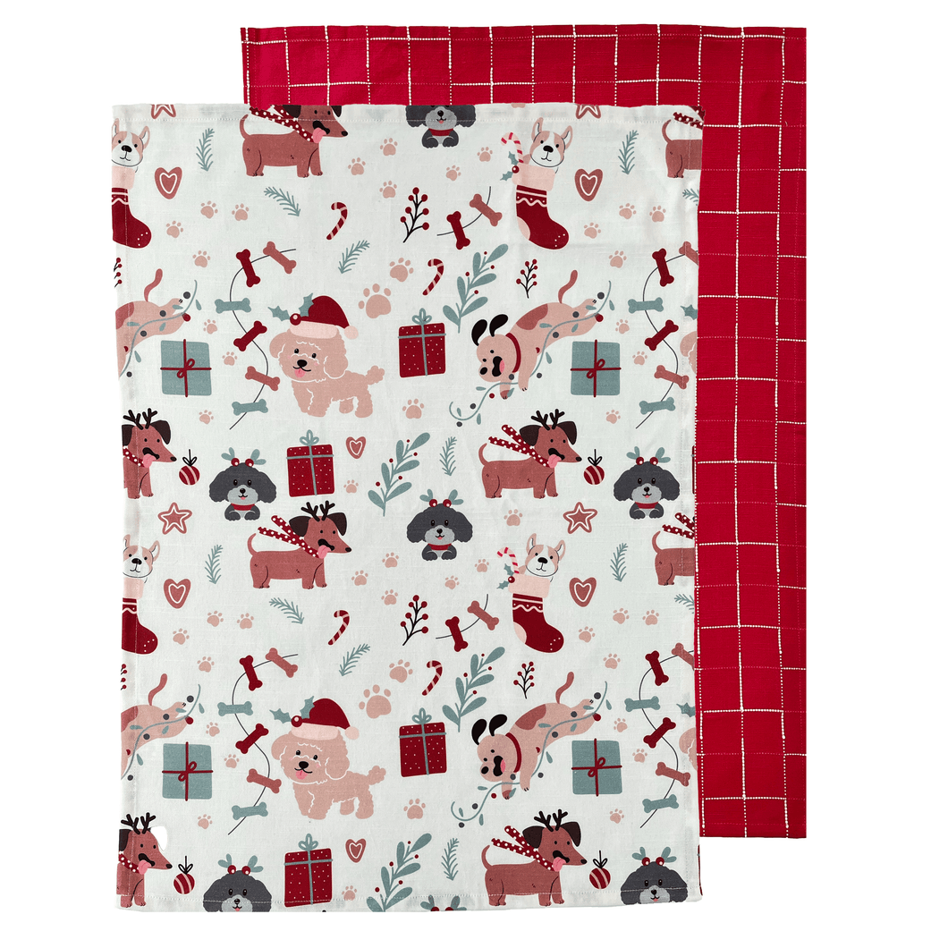 Holiday Hounds Christmas Tea Towel 2pk 50x70cm Green Multi; ETA Early September
