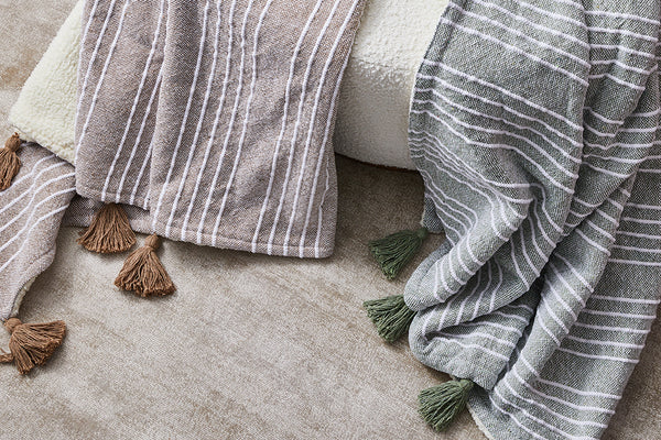 Mandy Stripe Throw 130x170cm Forest Green & Ivory