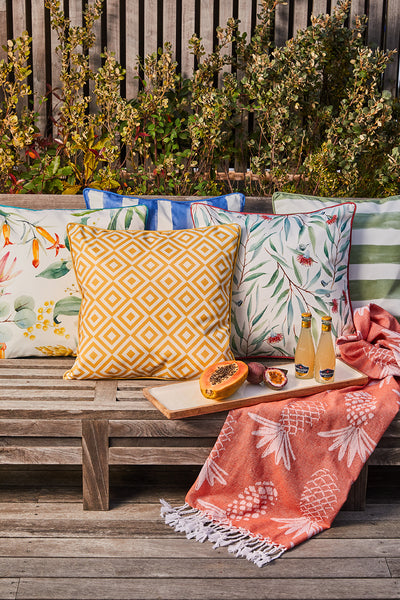 Wattle Outdoor Cushion 50x50x12cm Green & Red Multi; ETA Early October