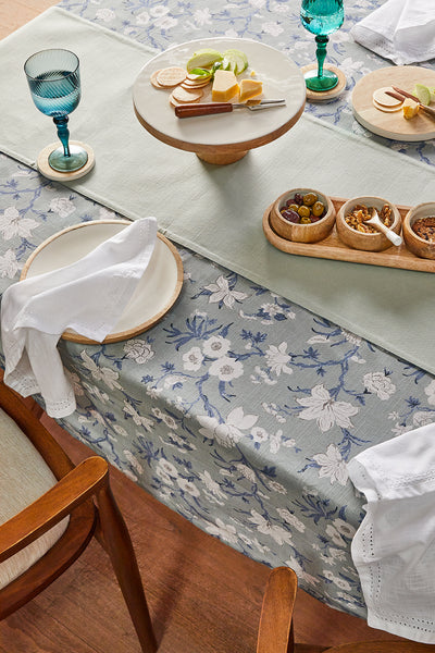 Nordhem Rectangle Tablecloth 150x270x0.2cm Blue Grey Floral; ETA Early October