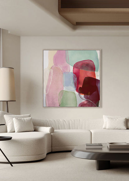 Jelly Story Framed Canvas 80x80x4cm Pink & Green Multi