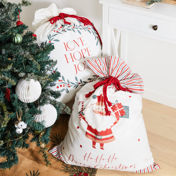 Jolly Christmas Santa Sack 60x80cm White Multi