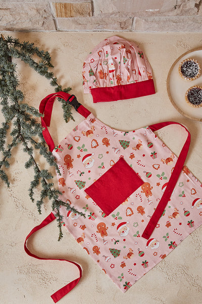 Jolly Kids Christmas Apron & Cap Pink Multi