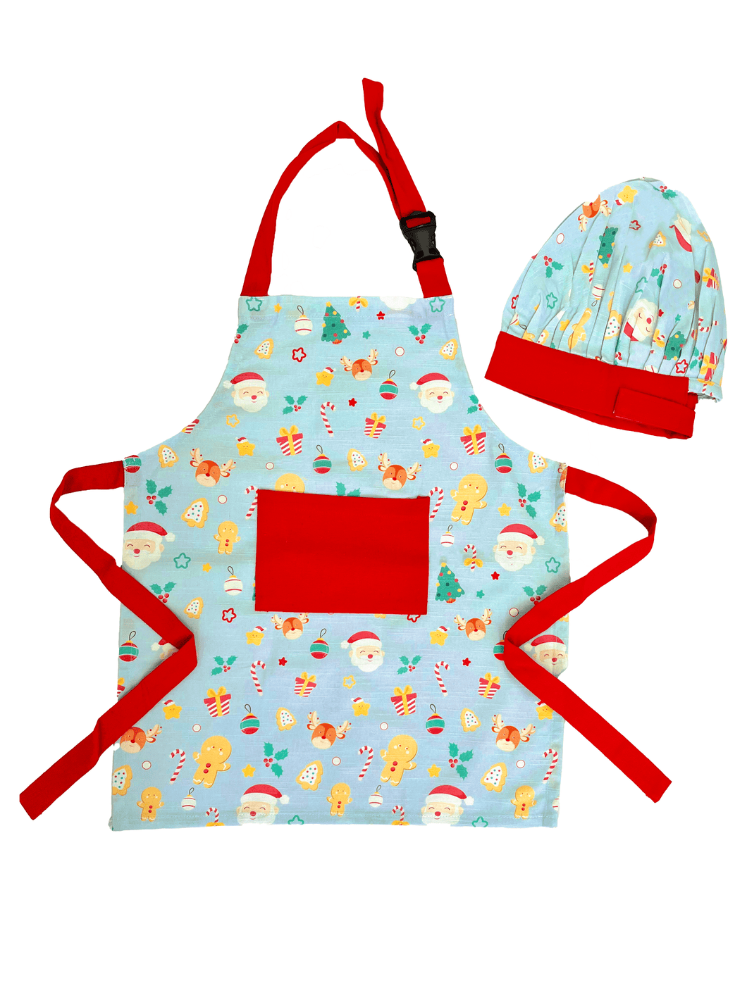 Jolly Kids Christmas Apron & Cap Blue Multi