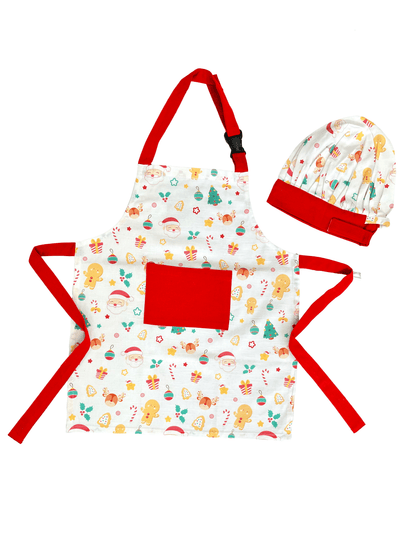 Jolly Kids Christmas Apron & Cap White Multi