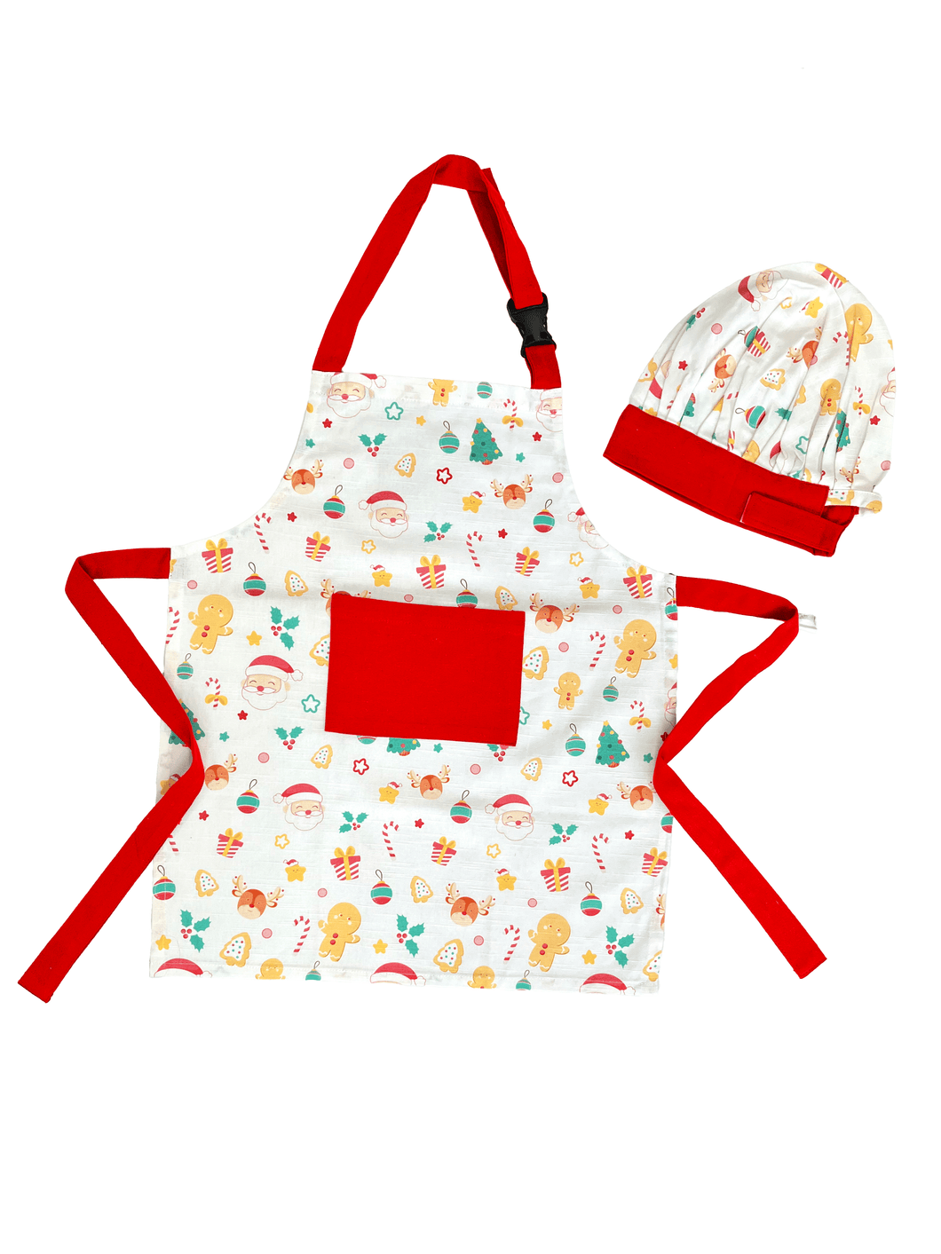 Jolly Kids Christmas Apron & Cap White Multi