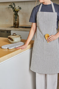 Jules Cotton Linen Striped Apron 83x68x0.3cm Charcoal & White; ETA Early October