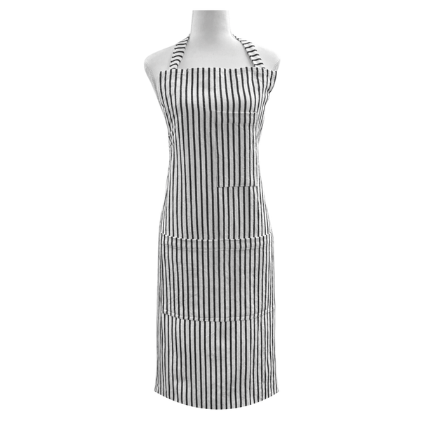Jules Cotton Linen Striped Apron 83x68x0.3cm Charcoal & White; ETA Early October