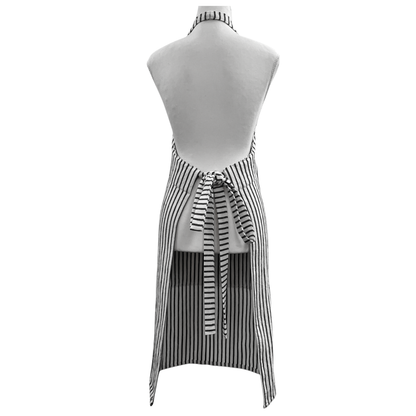 Jules Cotton Linen Striped Apron 83x68x0.3cm Charcoal & White