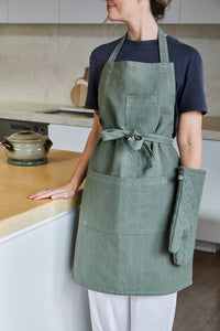 Jules Cotton Linen Apron 83x68x0.3cm Olive Green; ETA Early October