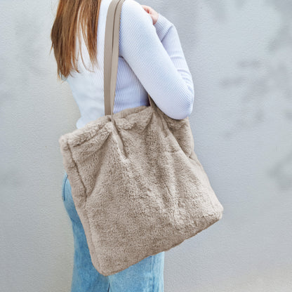 Layla Faux Fur Tote Bag 38x38cm Nude