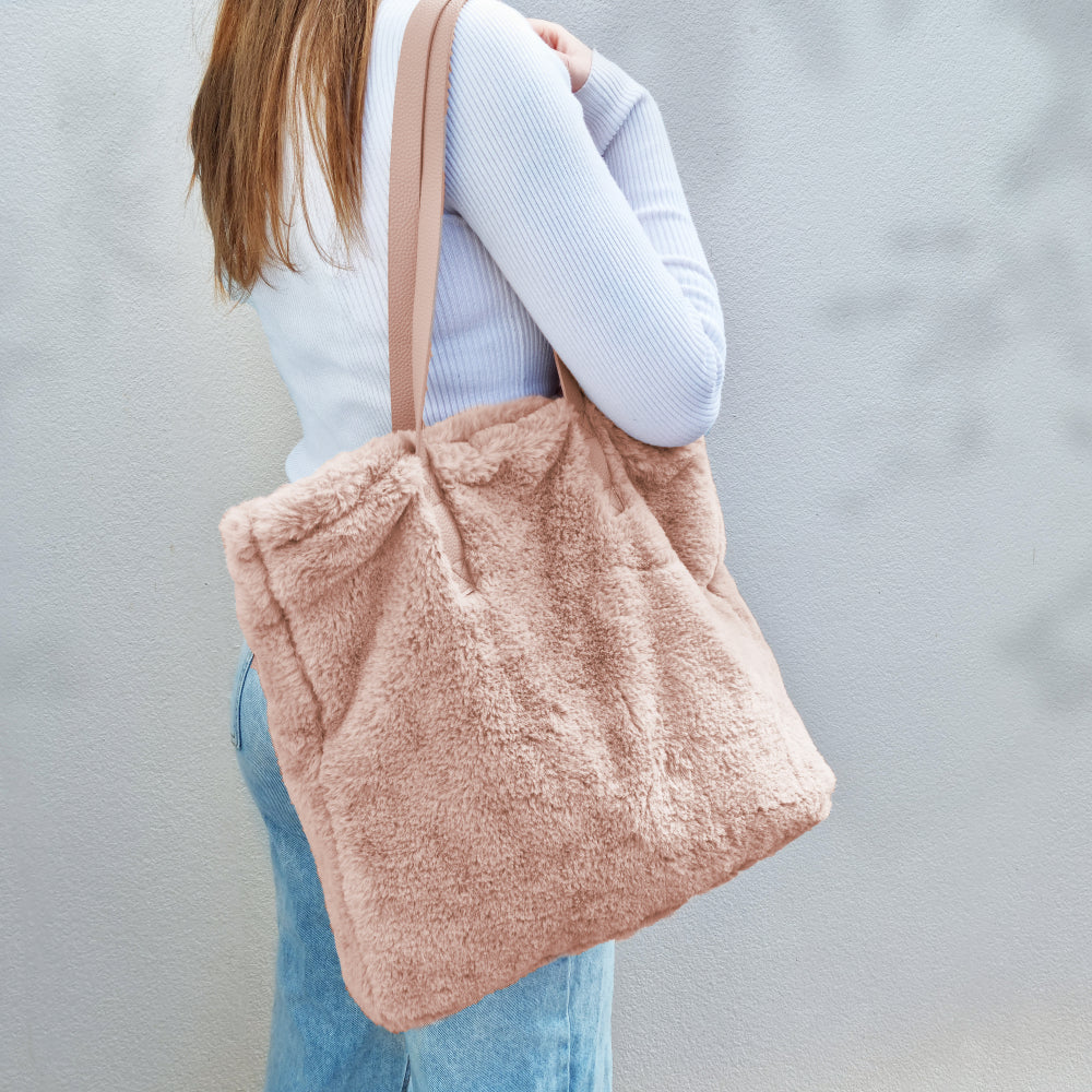 Layla Faux Fur Tote Bag 38x38cm Soft Pink