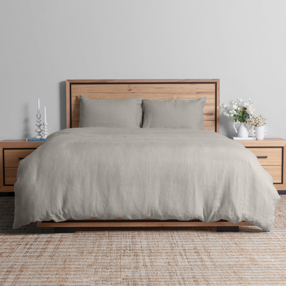 Linen Collection Queen Duvet Set Stone