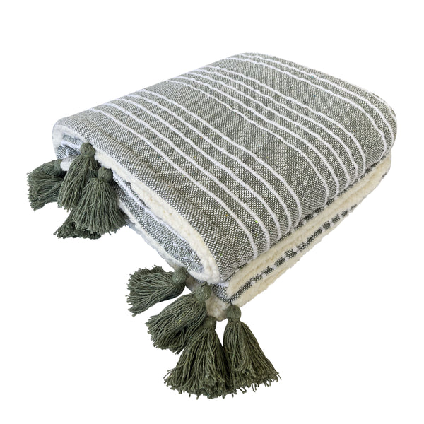 Mandy Stripe Throw 130x170cm Forest Green & Ivory; ETA Mid April