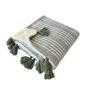 Mandy Stripe Throw 130x170cm Forest Green & Ivory; ETA Mid April