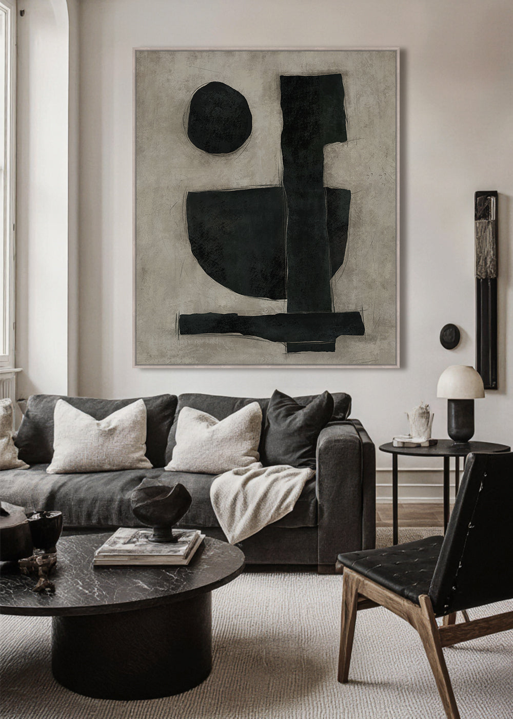 Manmade 1. Framed Canvas 100x120x4cm Black & Grey Multi