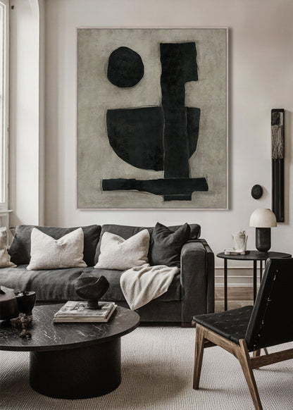 Manmade 1. Framed Canvas 100x120x4cm Black & Grey Multi