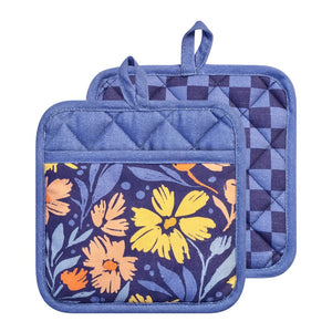 Millie Pot Holder 2pk 21x21cm Dusty Blue Multi